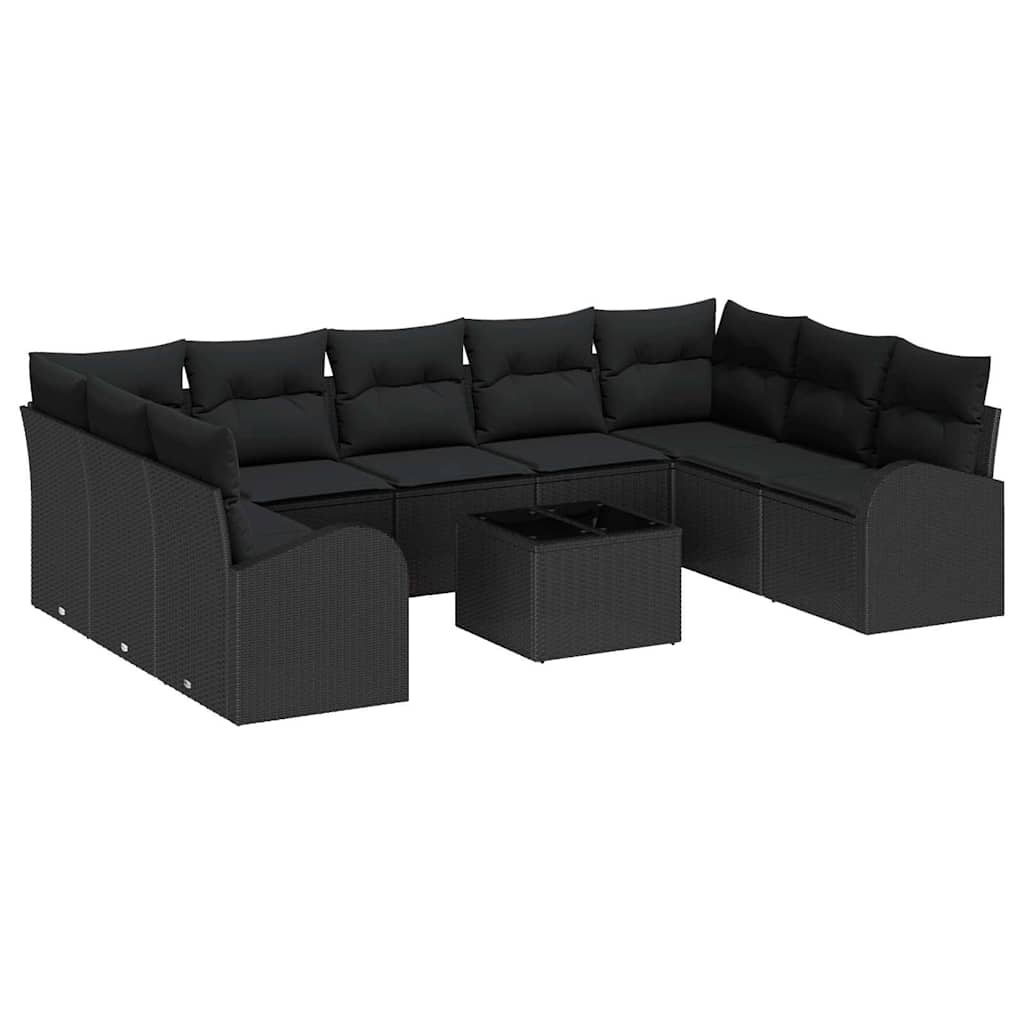 Gartensofa-set mit Kissen 10 pcs Schwarz Poly-Rattan