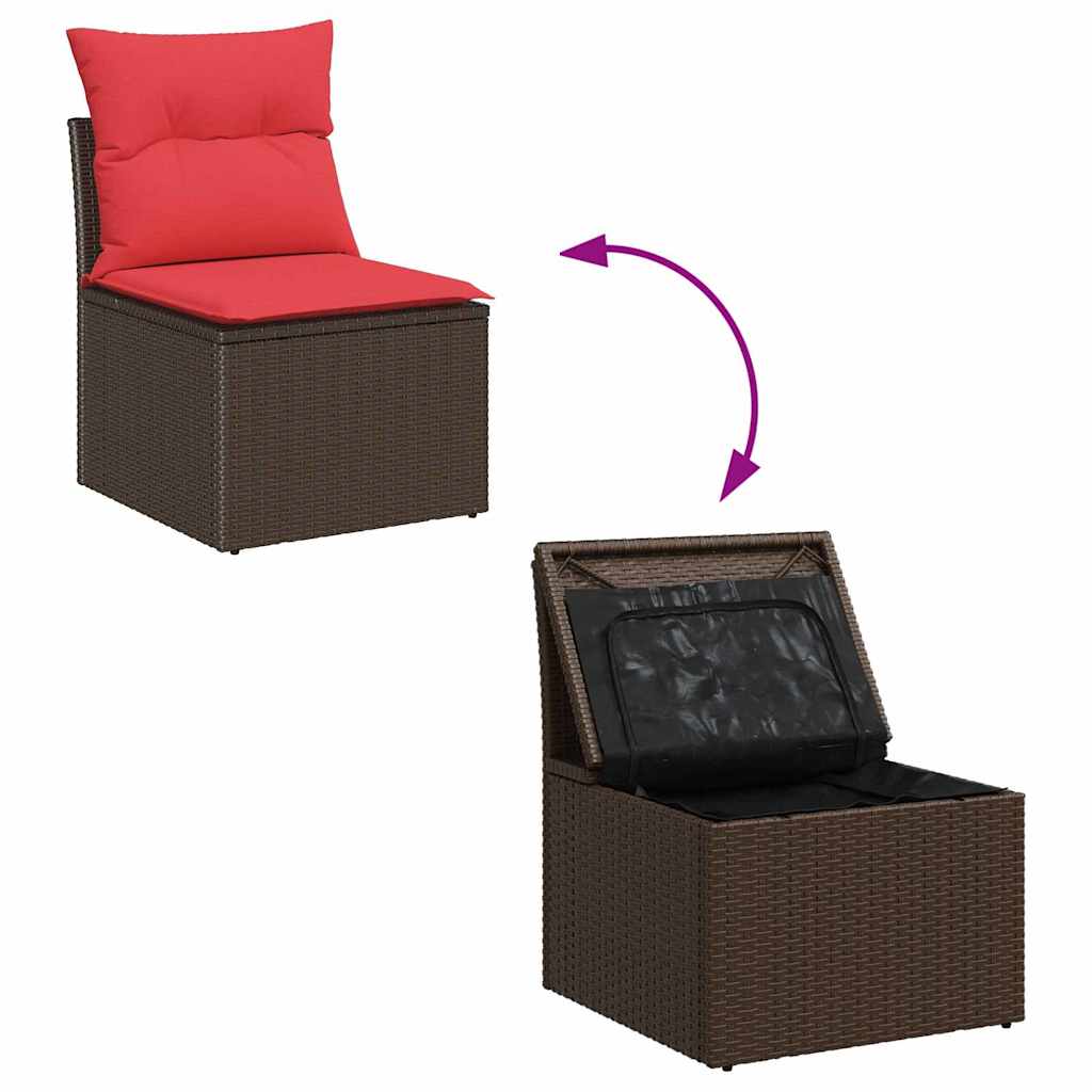 Gartensofa-set mit Kissen 10 pcs Braun und Rot Poly-Rattan