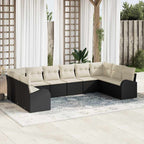 Gartensofa-set mit Kissen 10 pcs Schwarz und Weiß Poly-Rattan