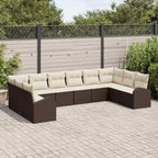 Gartensofa-set mit Kissen 10 pcs Braun und Weiß Poly-Rattan