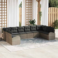 Gartensofa-set mit Kissen mit Speicher 10 pcs Grau Poly-Rattan