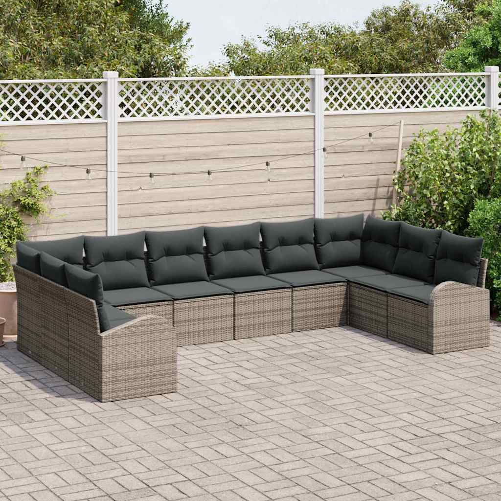 Gartensofa-set mit Kissen mit Speicher 10 pcs Grau Poly-Rattan