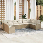 Gartensofa-set mit Kissen 10 pcs Beige und Weiß Poly-Rattan