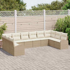 Gartensofa-set mit Kissen 10 pcs Beige und Weiß Poly-Rattan