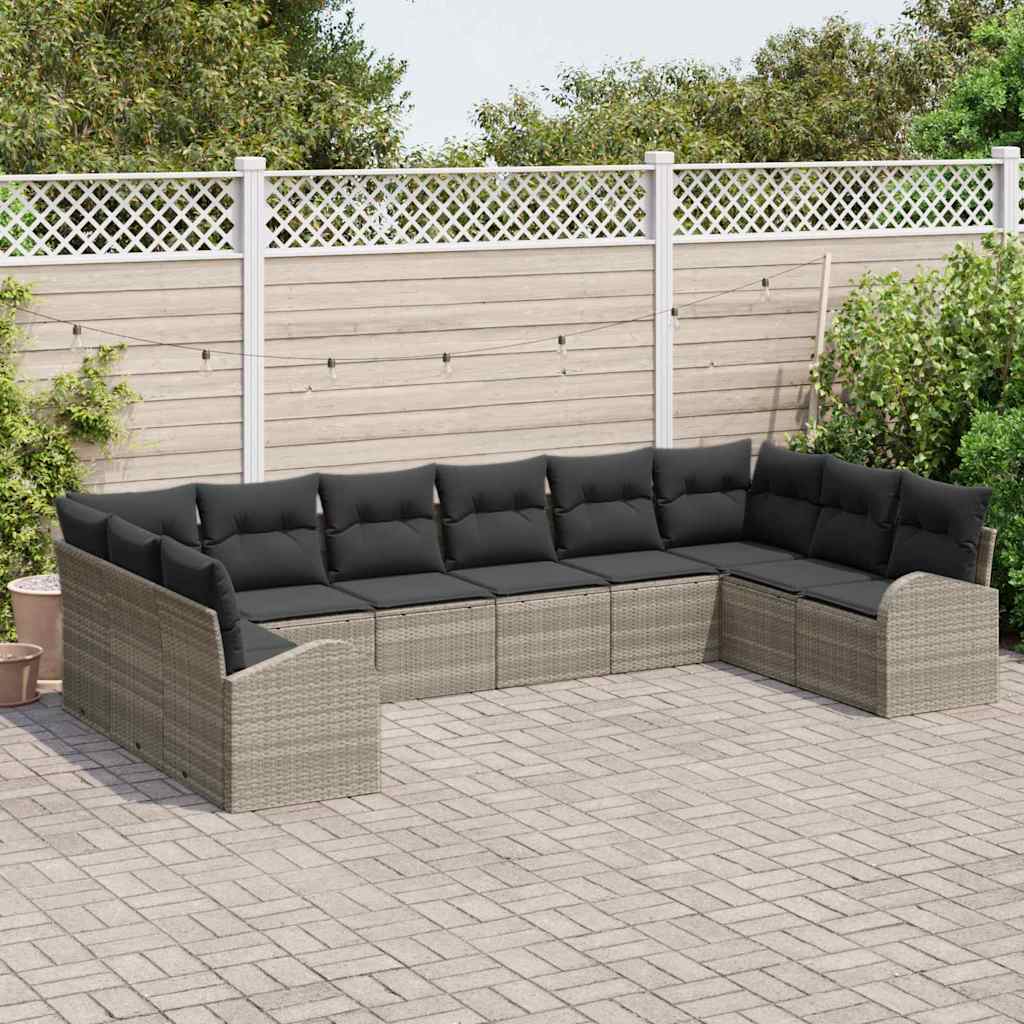 Gartensofa-set mit Kissen 10 pcs Hellgrau Poly-Rattan
