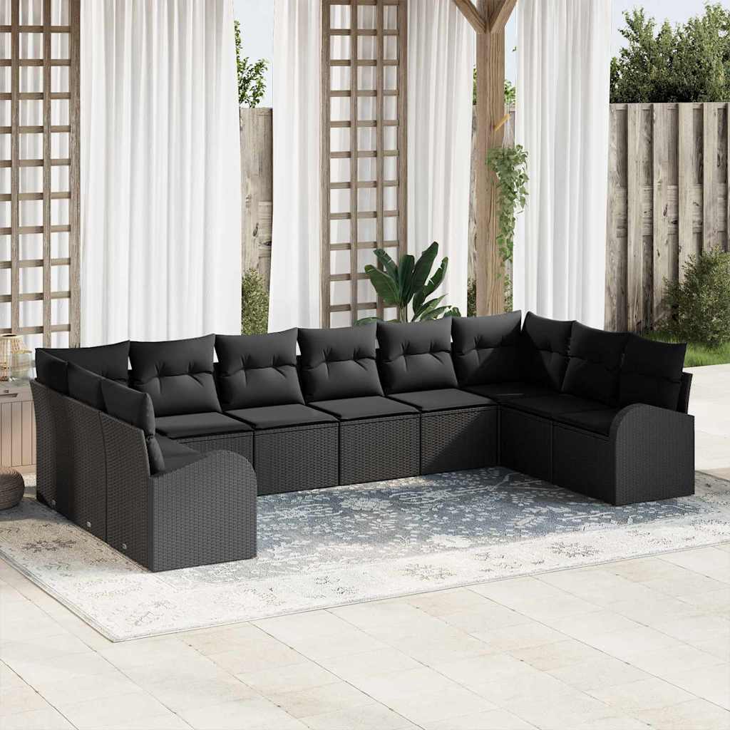 Gartensofa-set mit Kissen 10 pcs Schwarz Poly-Rattan