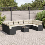 Gartensofa-set mit Kissen 11 pcs Braun und Creme Poly-Rattan