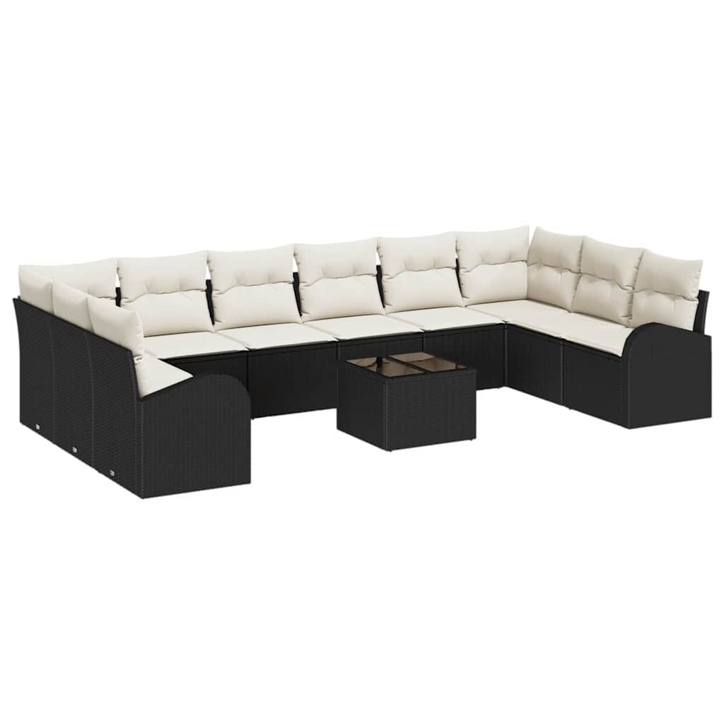 Gartensofa-set mit Kissen 11 pcs Braun und Creme Poly-Rattan