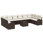 Gartensofa-set mit Kissen 11 pcs Braun und Creme Poly-Rattan