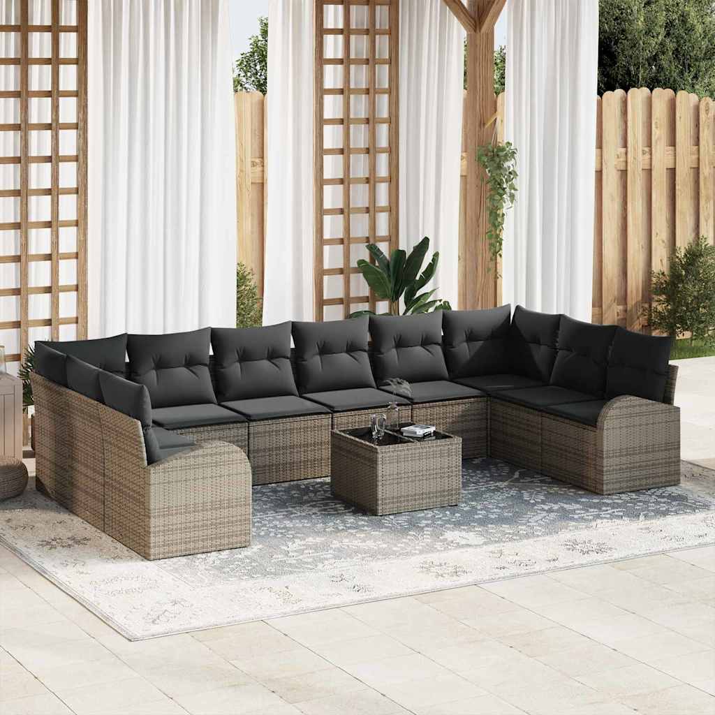 Gartensofa-set mit Kissen 11 pcs Hellgrau Poly-Rattan