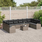 Gartensofa-set mit Kissen 11 pcs Hellgrau Poly-Rattan
