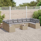 Gartensofa-set mit Kissen 11 pcs Beige und Hellgrau Poly-Rattan
