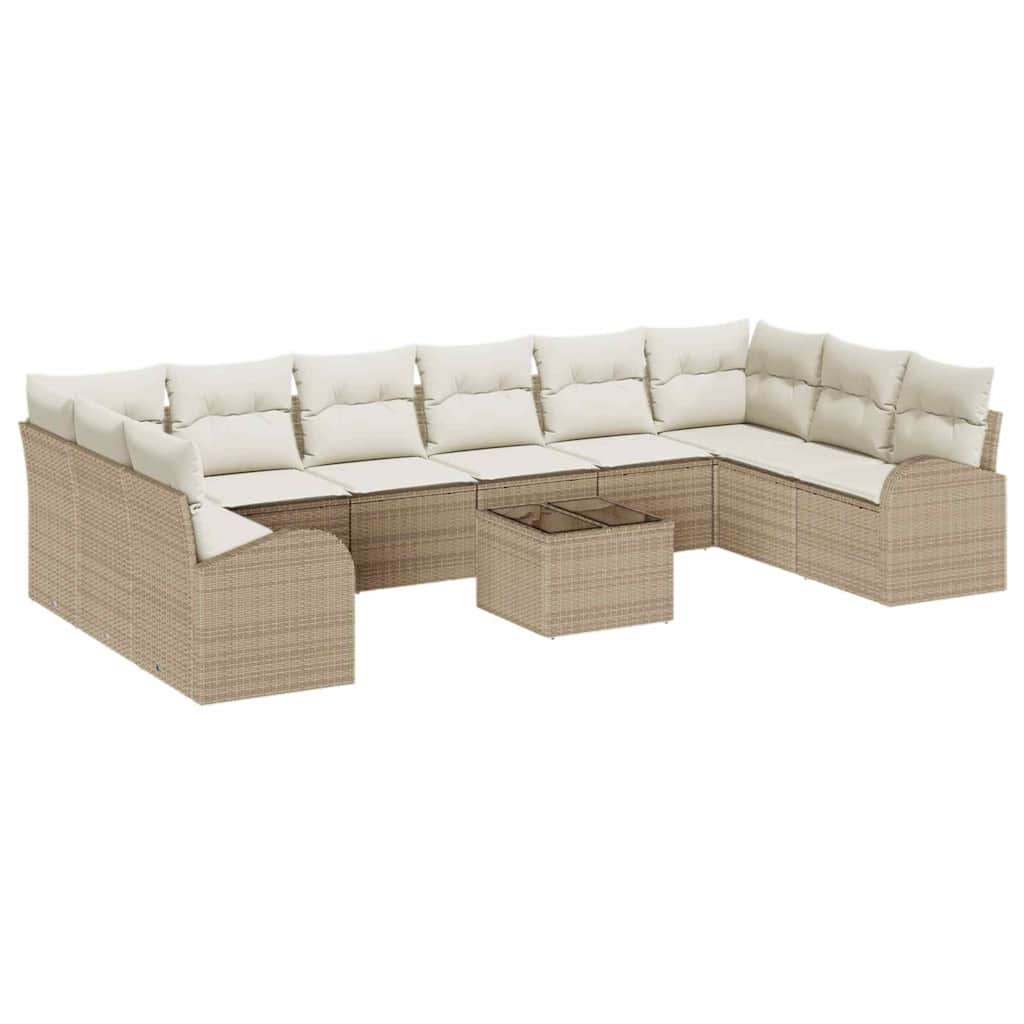 Gartensofa-set mit Kissen 11 pcs Beige und Creme Poly-Rattan