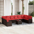 Gartensofa-set mit Kissen 11 pcs Braun und Rot Poly-Rattan