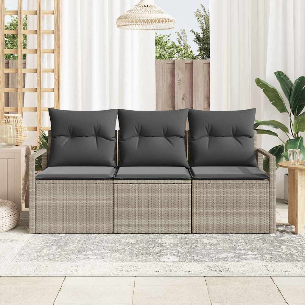 Gartensofa-set mit Kissen 3 pcs Hellgrau Poly-Rattan