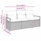 Gartensofa-set mit Kissen 3 pcs Schwarz Poly-Rattan