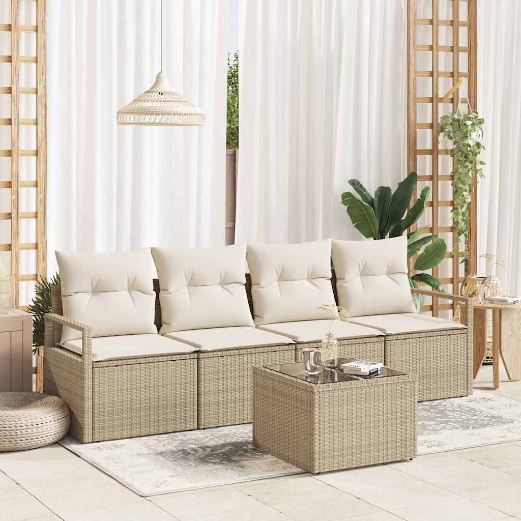 Sofa Set mit Kissen 5 pcs Beige und Creme Poly-Rattan