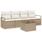 Sofa Set mit Kissen 5 pcs Beige und Creme Poly-Rattan