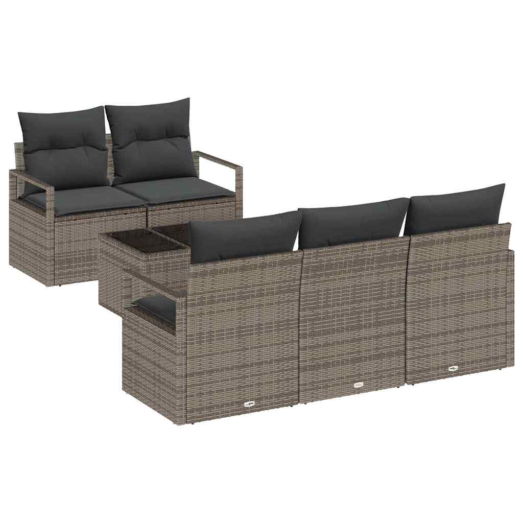 Gartensofa-set mit Kissen mit Speicher 6 pcs Grau Poly-Rattan