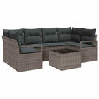 Garten-Sofa-Set 7 pcs Grau Poly-Rattan und Stahl und Glas