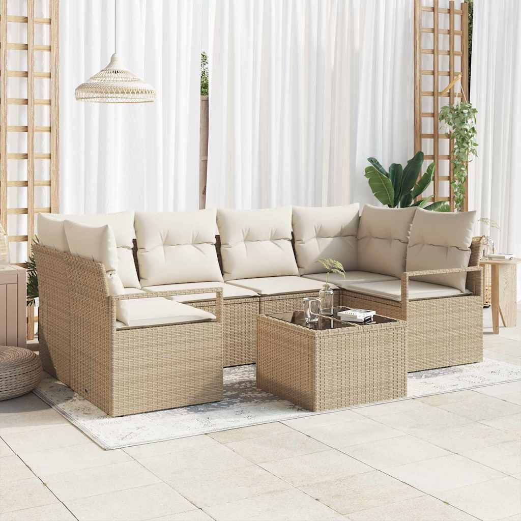 Garten-Sofa-Set mit Kissen mit Speicher 7 pcs Beige und Creme