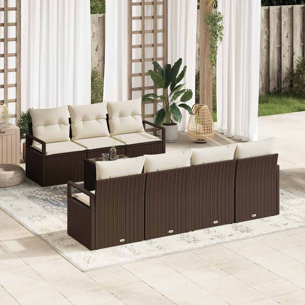 Gartensofa-set mit Kissen 8 pcs Braun und Creme Poly-Rattan
