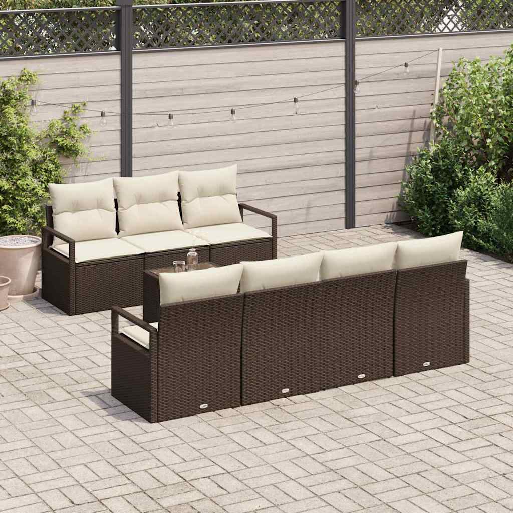 Gartensofa-set mit Kissen 8 pcs Braun und Creme Poly-Rattan