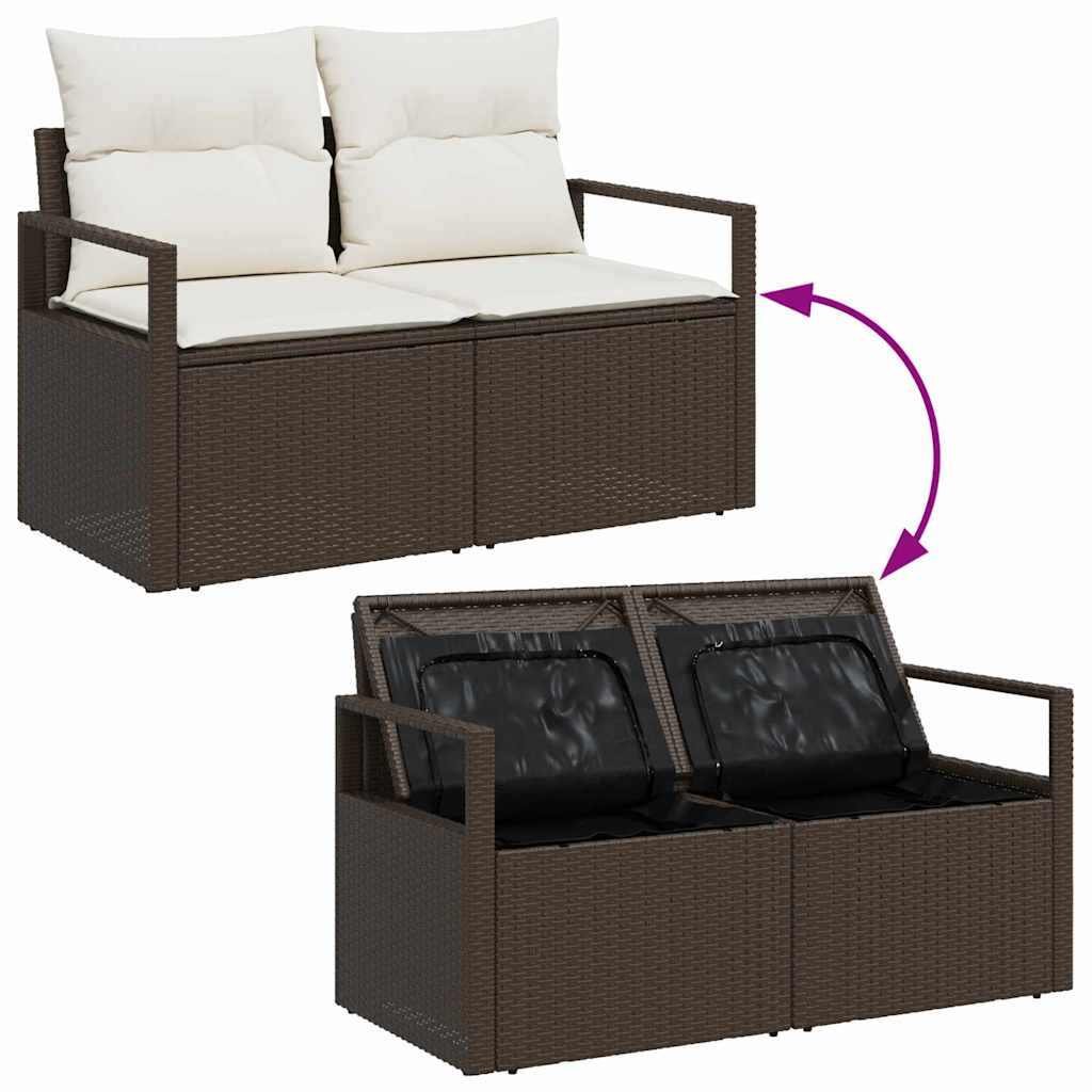 Gartensofa-set mit Kissen 8 pcs Braun und Creme Poly-Rattan