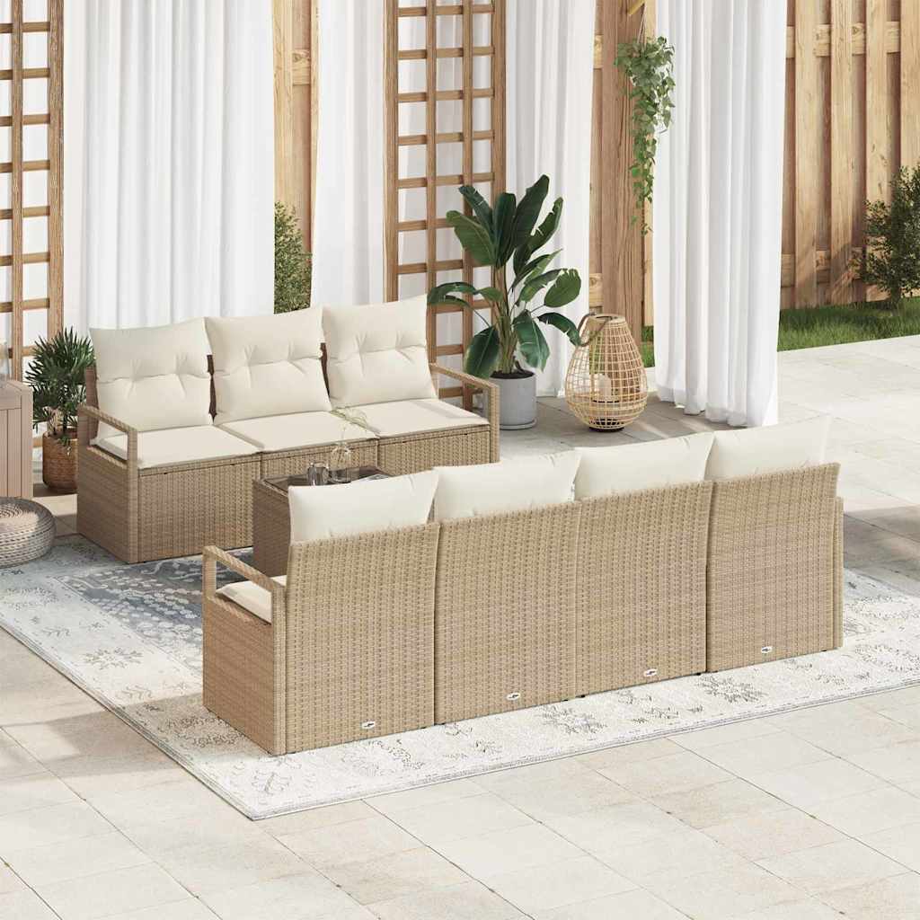 Gartensofa-set mit Kissen 8 pcs Beige und Creme Poly-Rattan