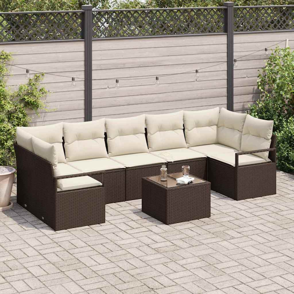Garten-Sofa-Set mit Kissen mit Speicher 8 pcs Braun und Creme