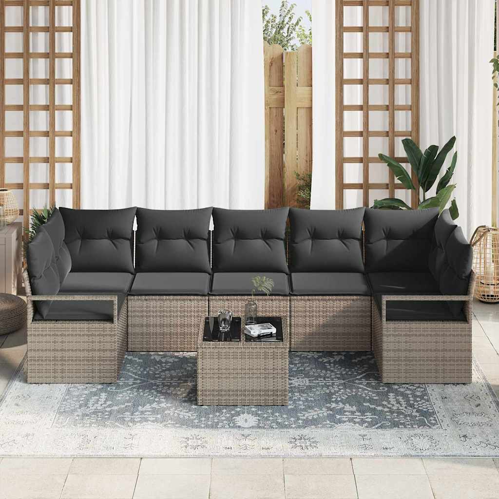 Garten-Sofa-Set 8 pcs Grau Poly-Rattan und Stahl und Glas