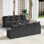 Gartensofa-set mit Kissen 9 pcs Schwarz Poly-Rattan