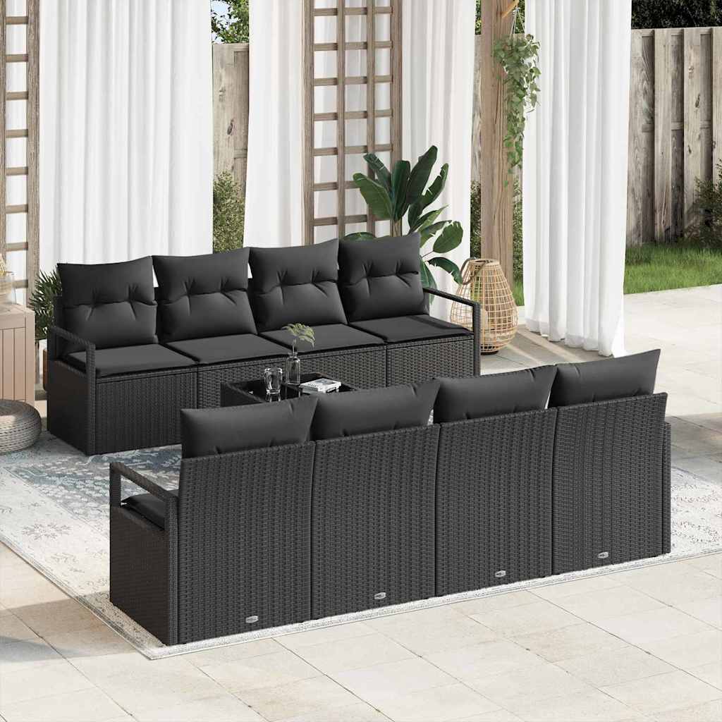 Gartensofa-set mit Kissen 9 pcs Schwarz Poly-Rattan