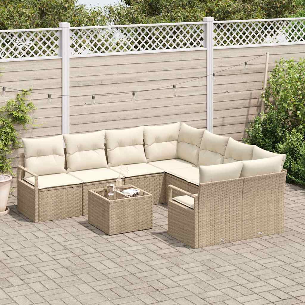Sofa Set mit Kissen 9 pcs Beige und Creme Poly-Rattan