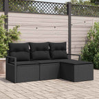 Sofa Set mit Kissen mit Speicher 4 pcs Schwarz Poly-Rattan