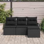 Sofa Set mit Kissen mit Speicher 4 pcs Schwarz Poly-Rattan