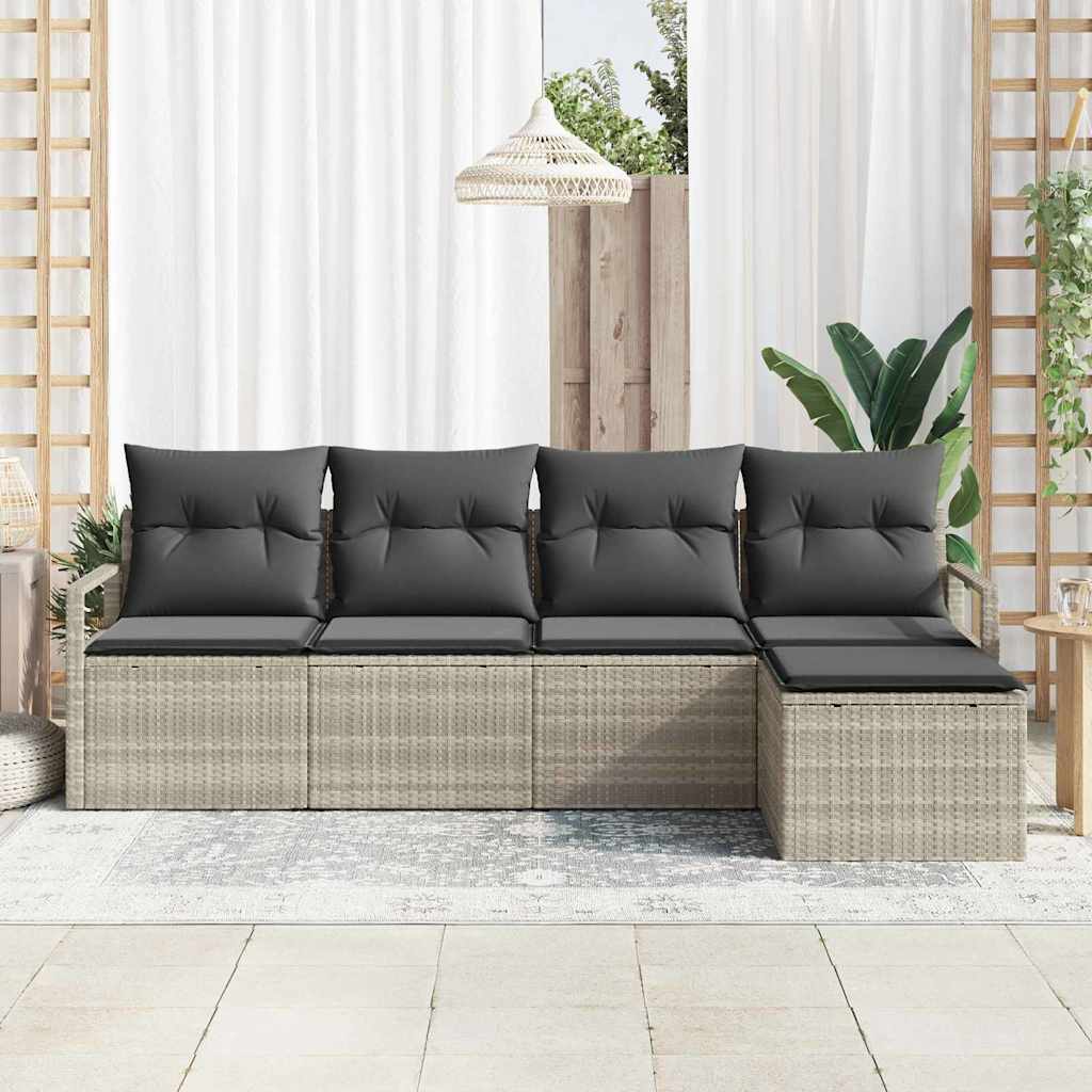 Sofa Set mit Kissen mit Speicher 5 pcs Hellgrau Poly-Rattan