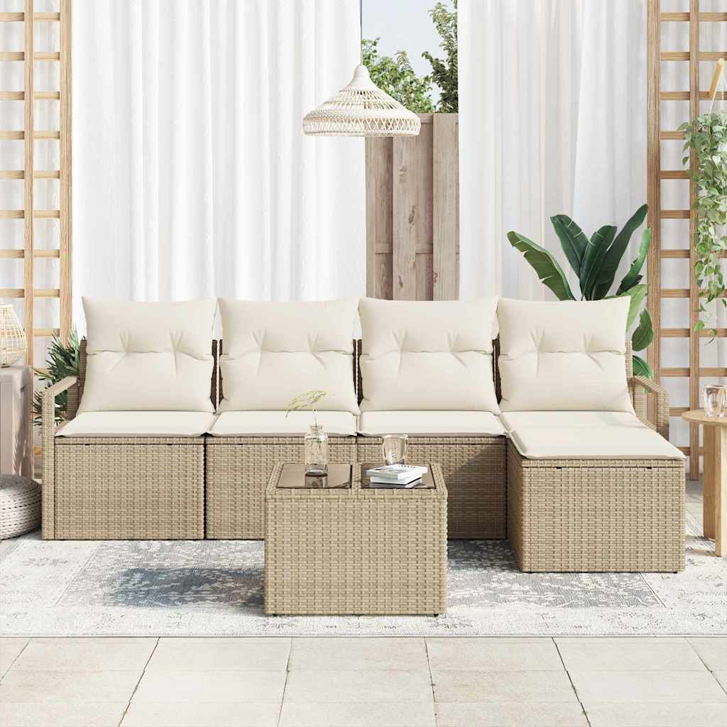 Sofa Set mit Kissen 6 pcs Beige und Creme Poly-Rattan