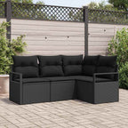 Sofa Set mit Kissen mit Speicher 4 pcs Schwarz Poly-Rattan