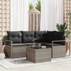 Sofa Set mit Kissen mit Speicher 5 pcs Hellgrau Poly-Rattan