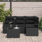 Sofa Set mit Kissen mit Speicher 5 pcs Schwarz Poly-Rattan