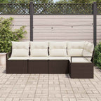 Gartensofa-set mit Kissen 5 pcs Braun und Weiß Poly-Rattan
