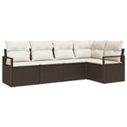 Gartensofa-set mit Kissen 5 pcs Braun und Weiß Poly-Rattan