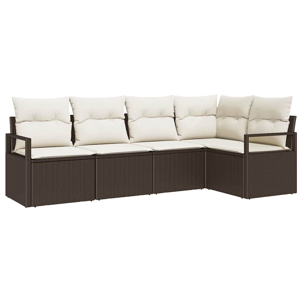 Gartensofa-set mit Kissen 5 pcs Braun und Weiß Poly-Rattan