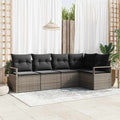Gartensofa-set mit Kissen mit Speicher 5 pcs Grau Poly-Rattan
