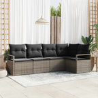 Gartensofa-set mit Kissen mit Speicher 5 pcs Grau Poly-Rattan