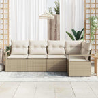 Gartensofa-set mit Kissen 5 pcs Beige und Weiß Poly-Rattan