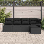 Gartensofa-set mit Kissen 5 pcs Schwarz Poly-Rattan