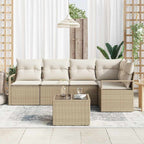 Gartensofa-set mit Kissen 6 pcs Beige und Creme Poly-Rattan