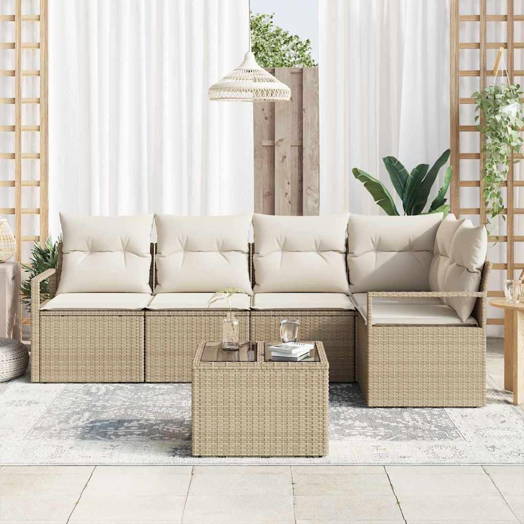 Gartensofa-set mit Kissen 6 pcs Beige und Creme Poly-Rattan